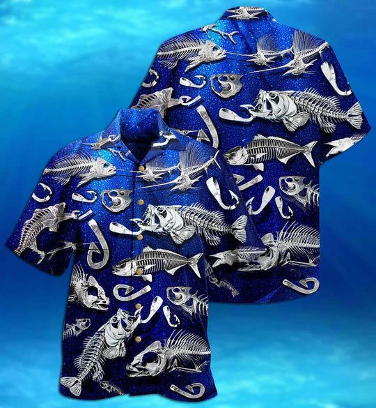 Fishing Fishbone Blue Style – Hawaiian Shirt Fishing Fishbone Blue Style – Hawaiian Shirt