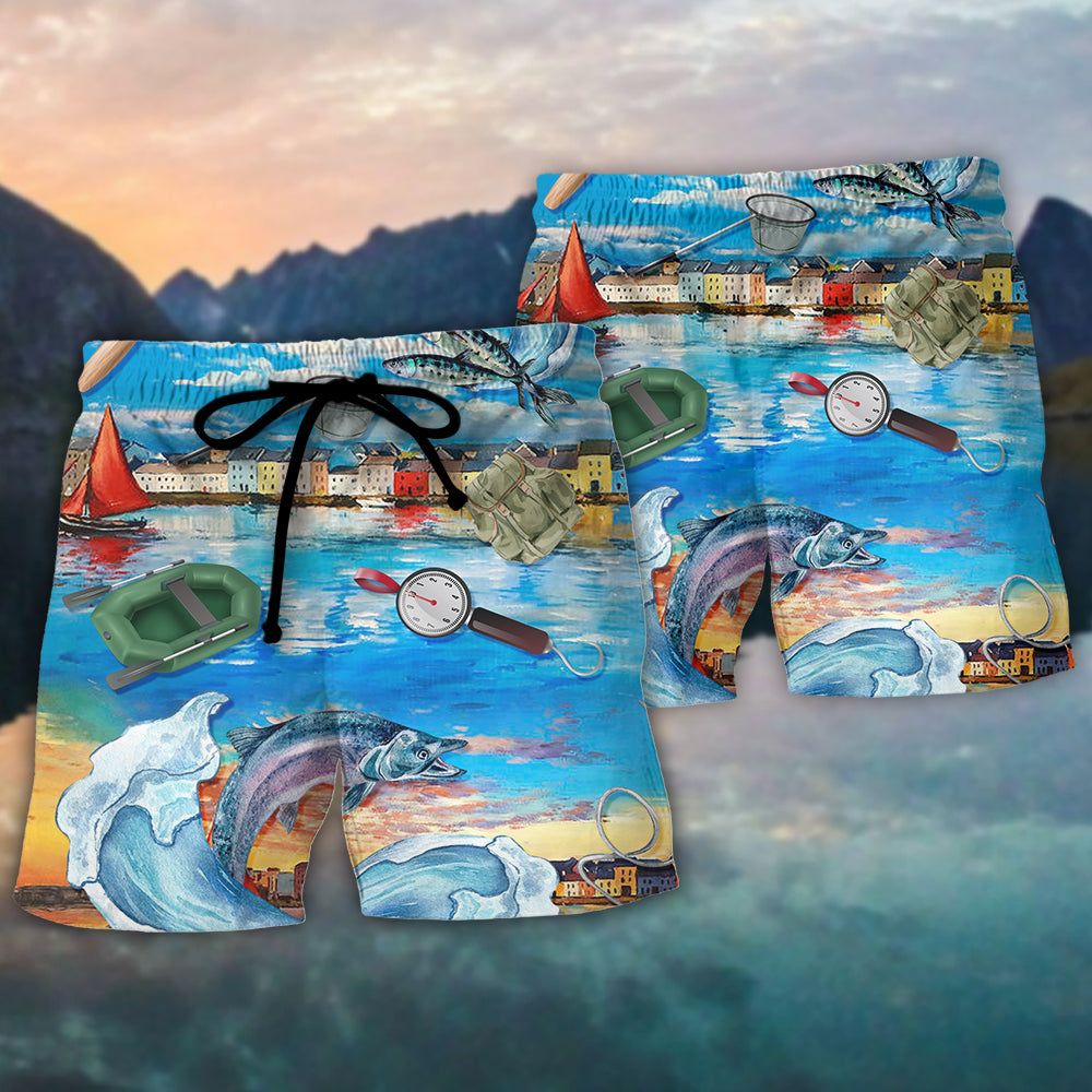 Fishing Flamingo Husband And Wife Fishing Partners For Life Trendy Aloha Hawaiian Beach Shorts