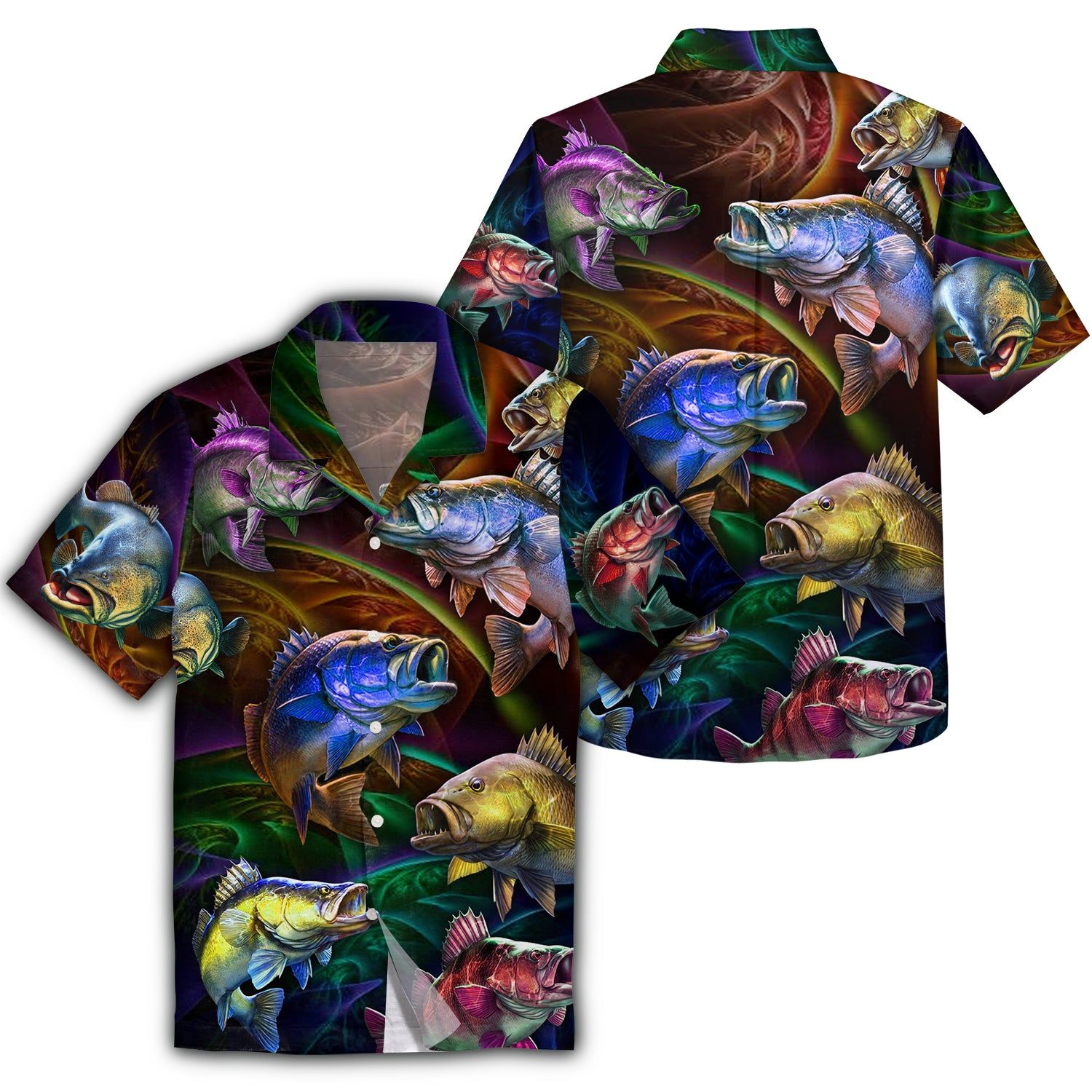 Fishing Hawaii Shirt Colorful Bass Fish Fishing Hawaii Aloha Shirt Black Adult