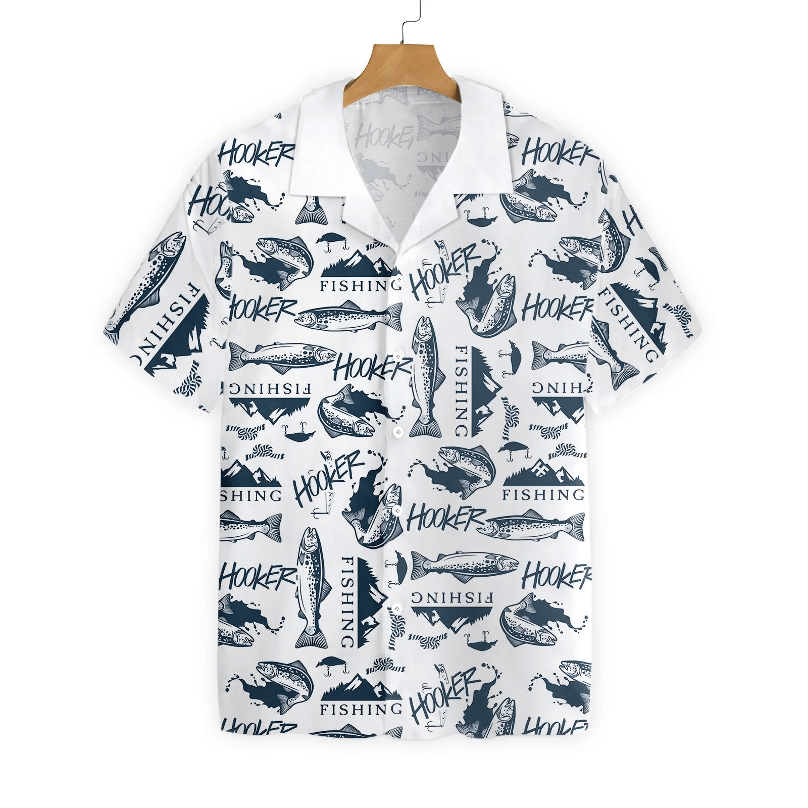 Fishing Hawaii Shirt Fishing Aloha Shirt Hooker Fishing Black White Pattern Hawaiian Shirt