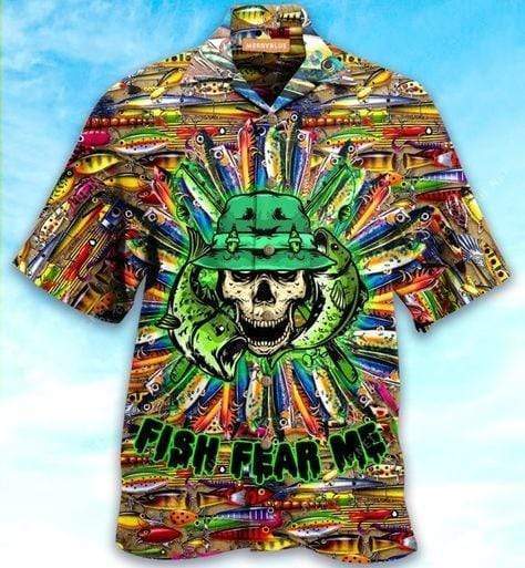 Fishing Hawaiian Shirt Fish Fear Me Skull Colorful Hawaii Aloha Shirt
