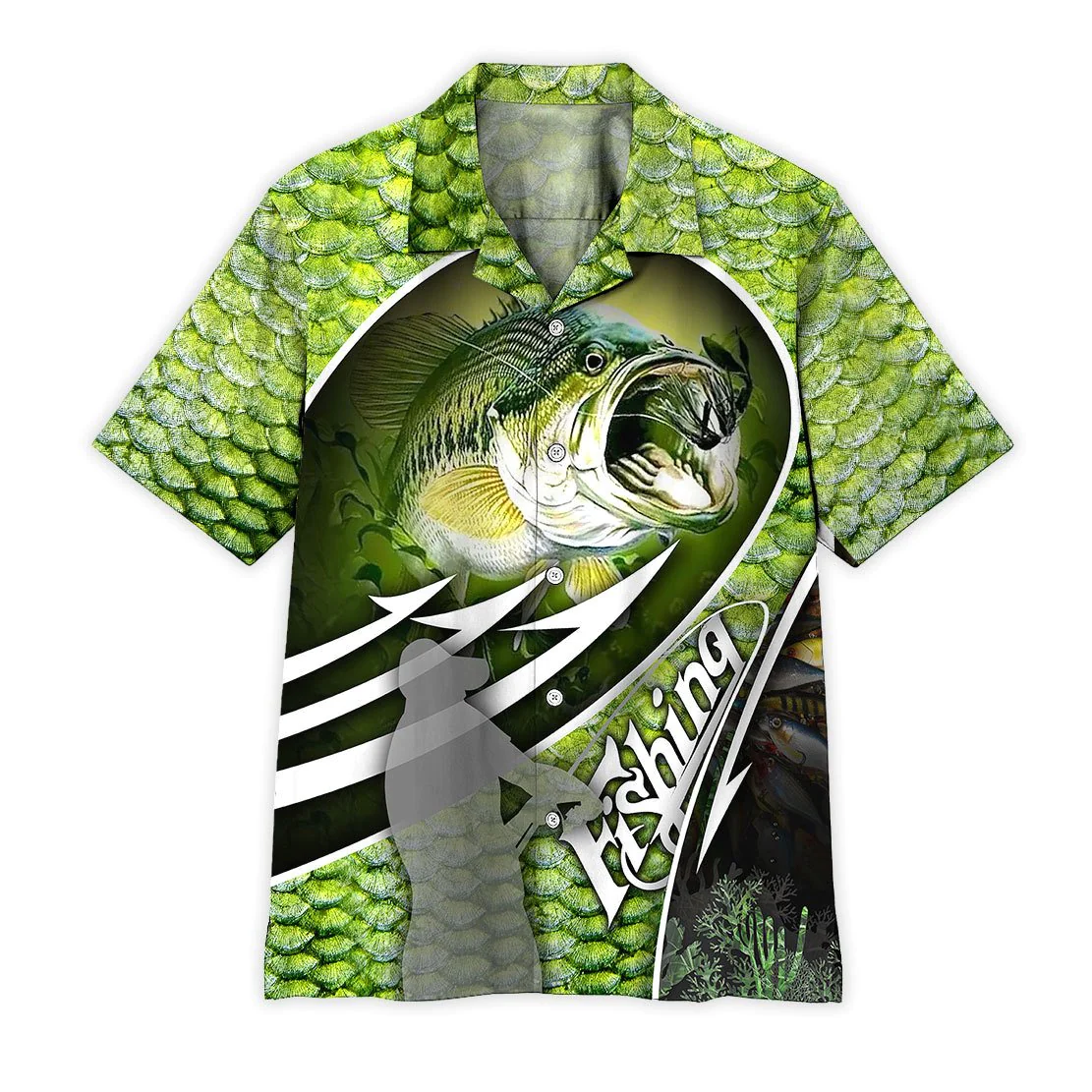 Fishing Hawaiian Shirt Fishing Aloha Shirt Green Fish Skin Bass Fish Hawaiian Shirt