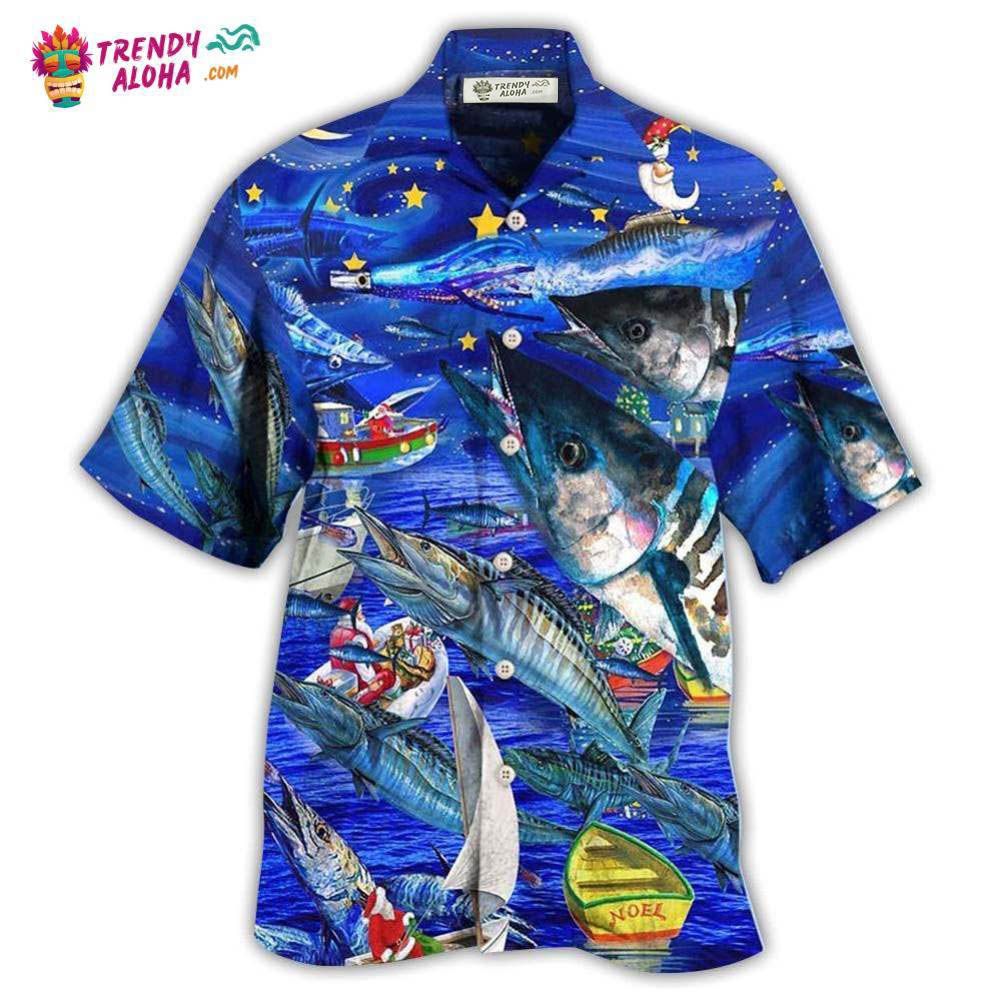 Fishing Love Ocean Blue Merry Christmas Hawaiian Shirt – Trendy Aloha