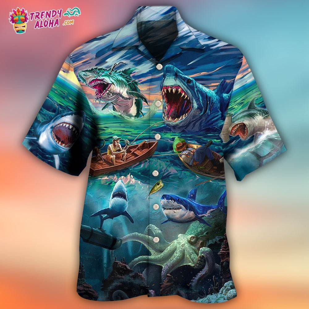 Fishing Shark Crazy Art Style Hawaiian Shirt – Trendy Aloha