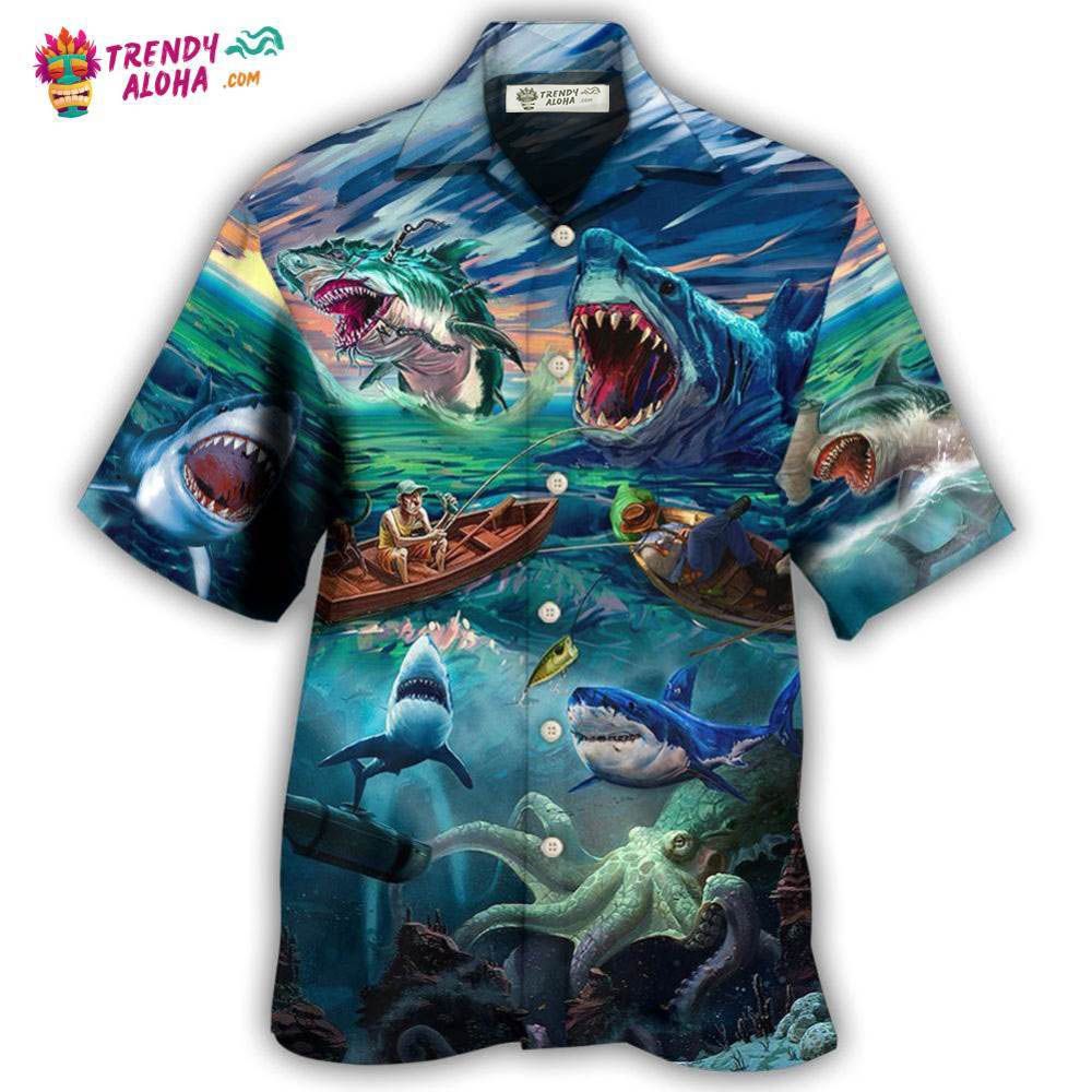 Fishing Shark Crazy Art Style Hawaiian Shirt – Trendy Aloha