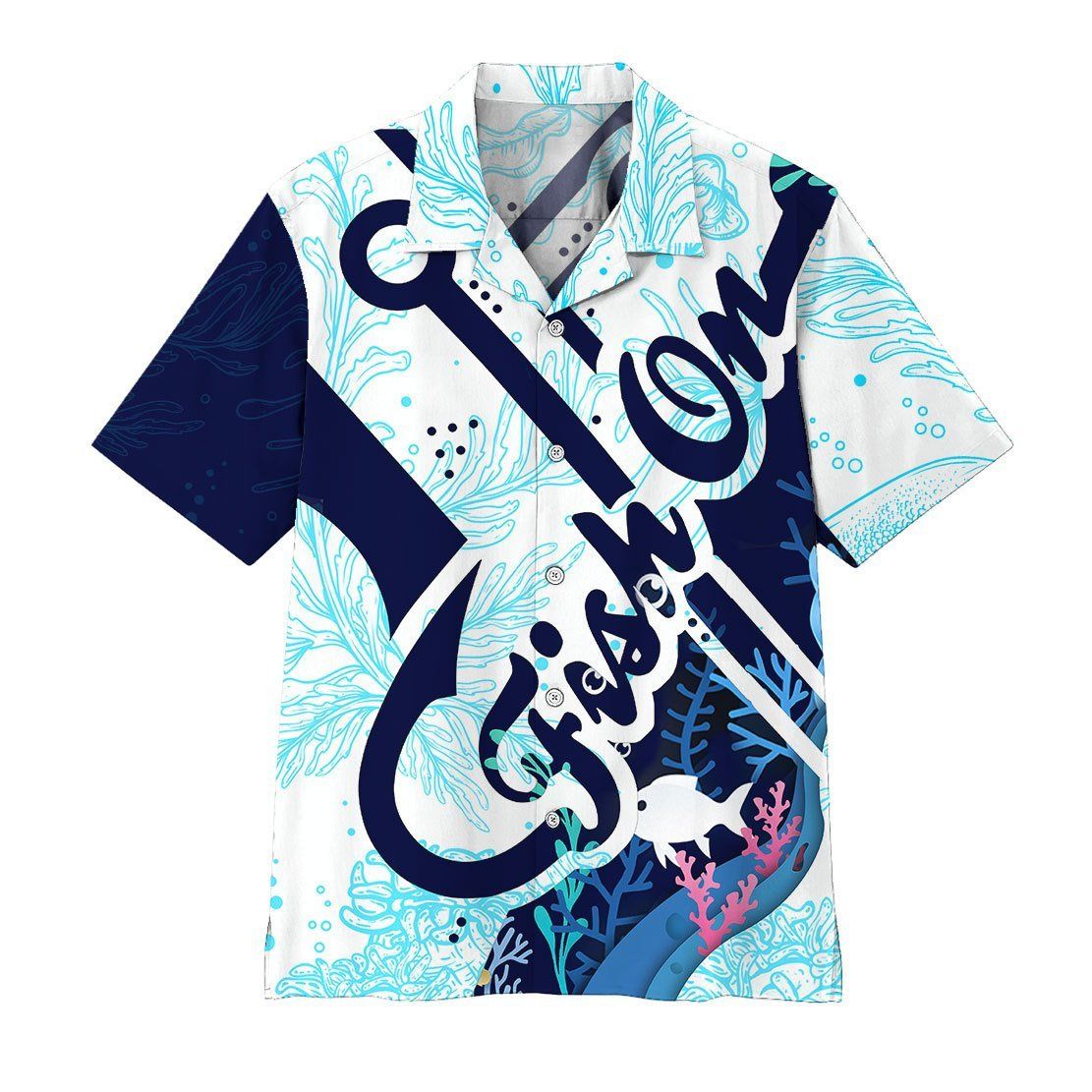 Fishing T-Shirt Fish On Hook Hawaiian Shirt Blue Adult Aloha Shirt