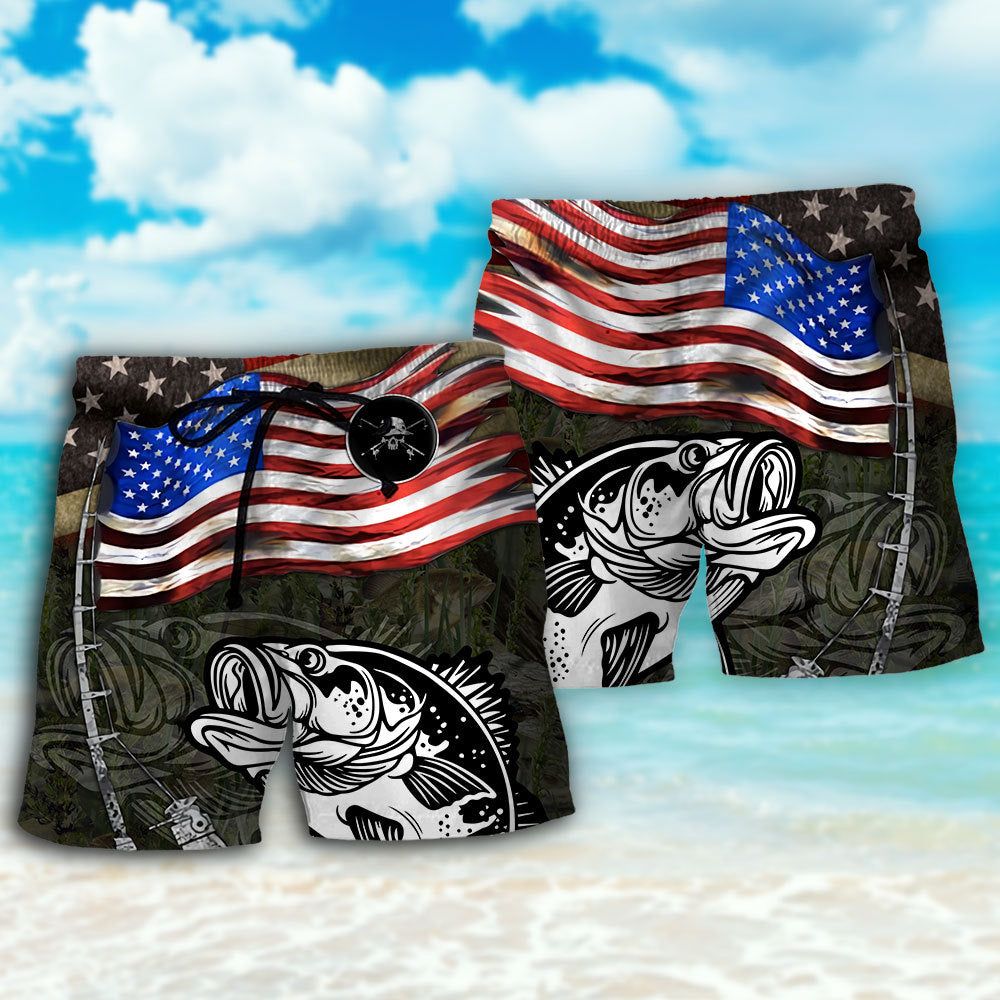 Fishing Us Flag Flying Retro Trendy Aloha Hawaiian Beach Shorts