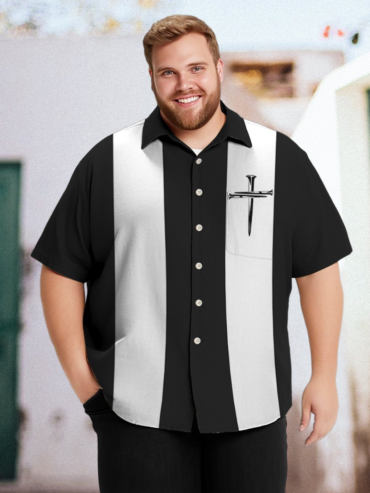 Fitursize Big & Tall Retro Bowling Cross Breathable Hawaiian Shirt Fitursize Big & Tall Retro Bowling Cross Breathable Hawaiian Shirt