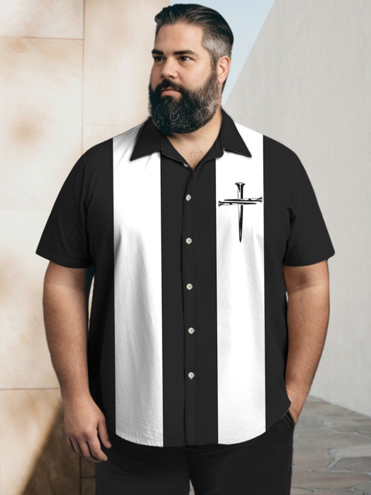 Fitursize Big & Tall Retro Bowling Cross Breathable Hawaiian Shirt
