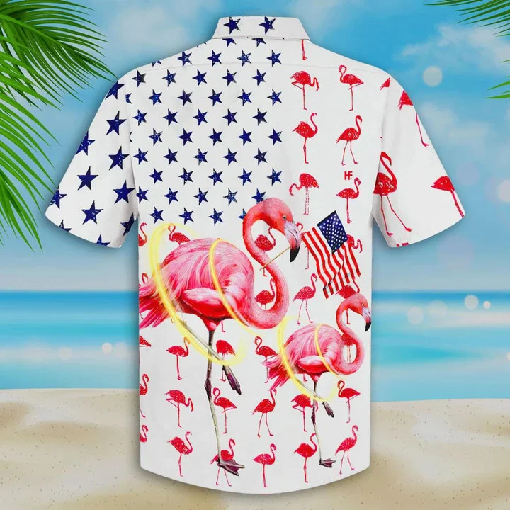 Flag And Flamingo Background Trendy Hawaiian Shirt, 4Th Of July Hawaii Shirt