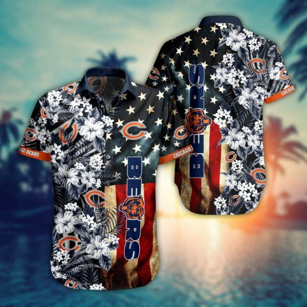 Flag Flower: NFL Chicago Bears Hawaiian Shirt, Short