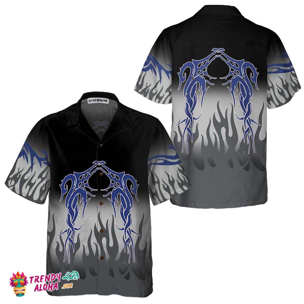 Flame And Dragon Tattoo Hawaiian Shirt, Flame Print Hawaiian Shirt, Flame Shirt For Men And Women