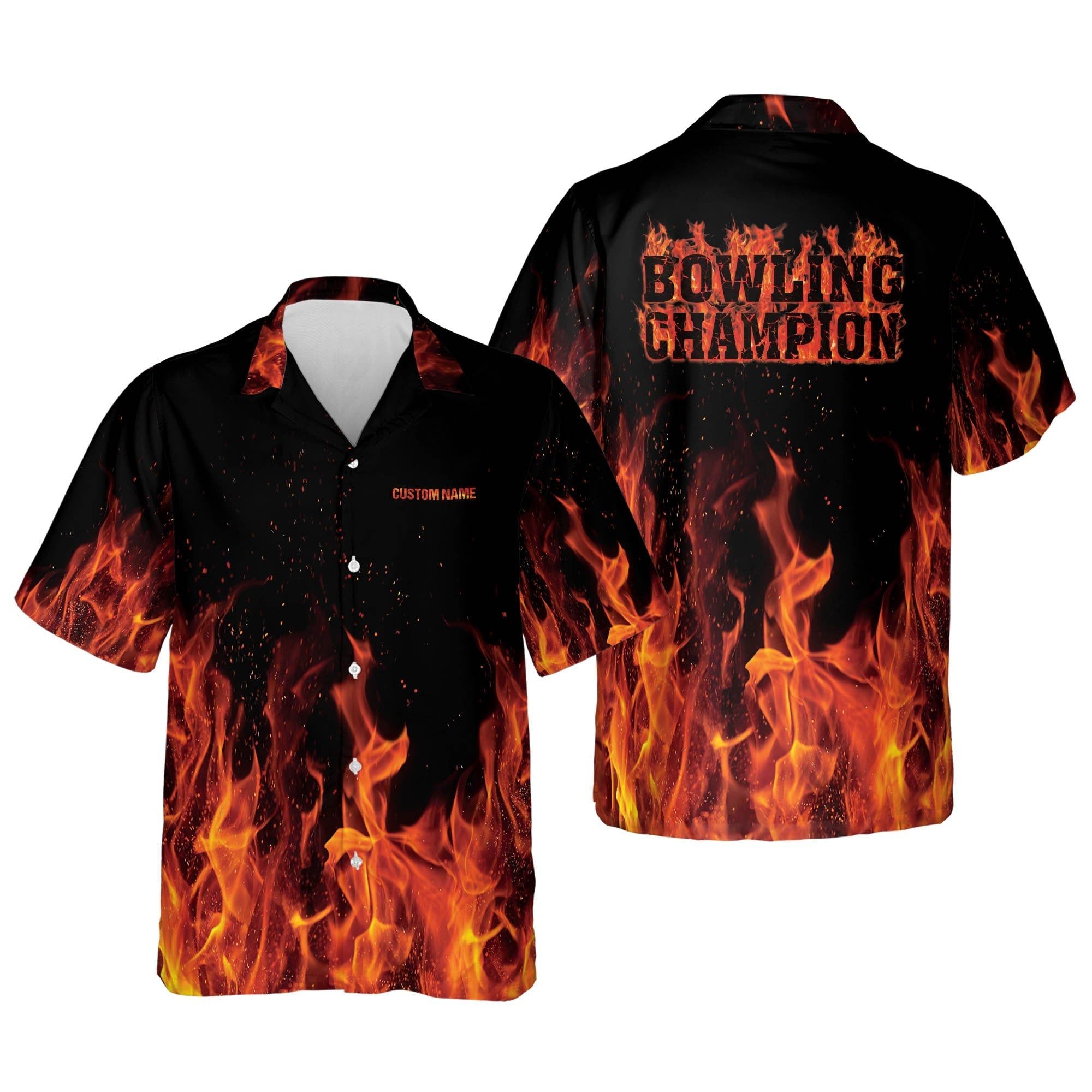 Flame Bowling Button-Down Personalized Name Trendy Hawaiian Shirt