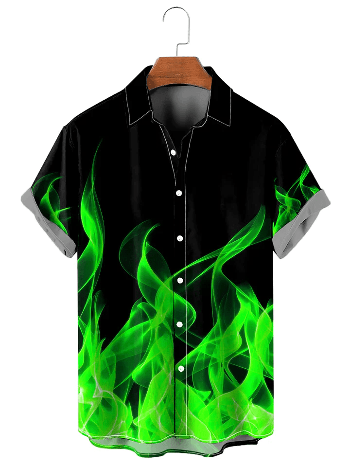 Flame Pattern Short Sleeve Shirt, Trendy Hawaiian Shirt For Men And Women