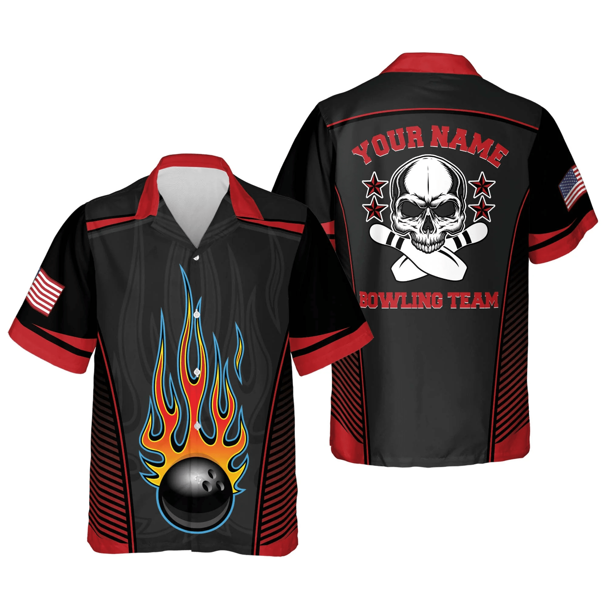 Flame Skull Button-Down Bowling Trendy Hawaiian Shirt, Bowling Team Shirt, Bowling Gift