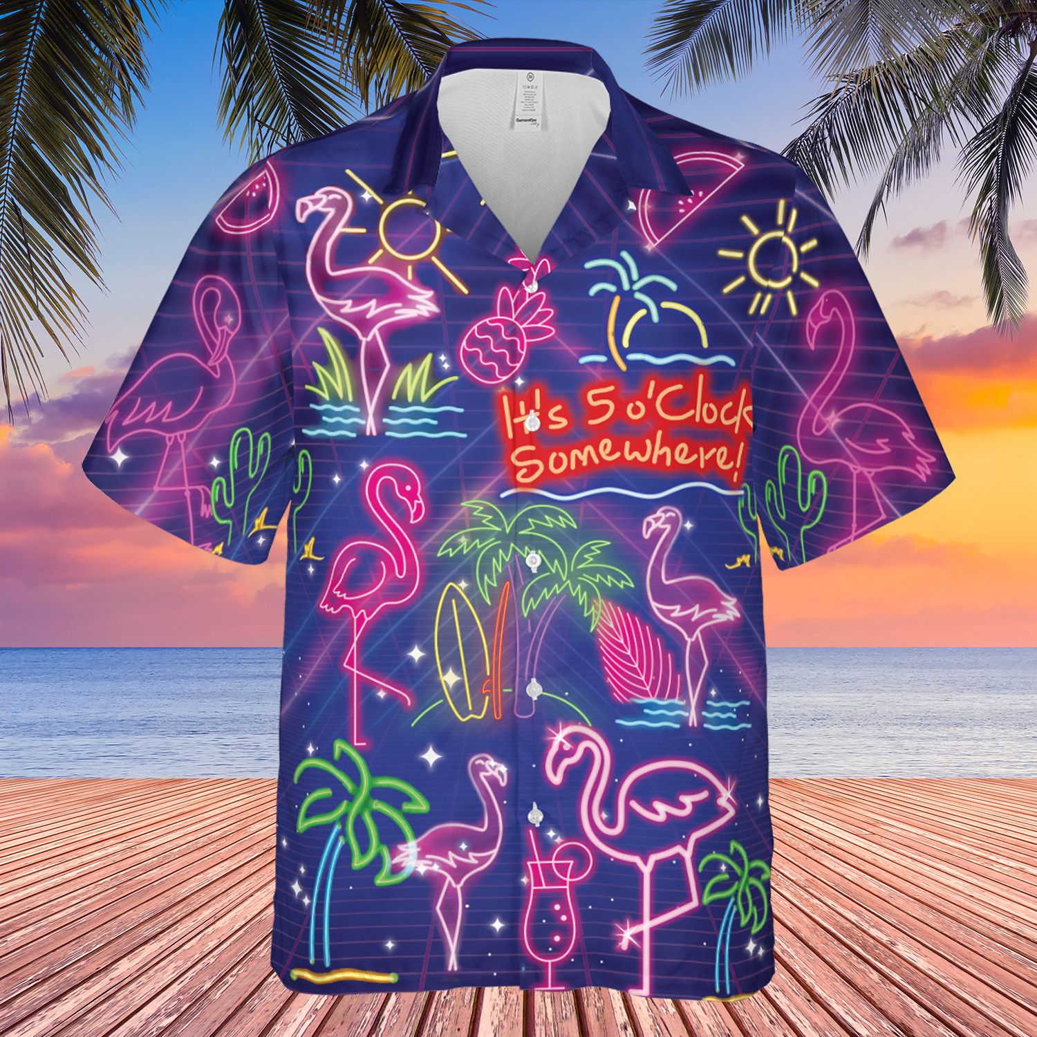 Flamigo Neon Its 5 Oclock Somewhere Trendy Hawaiian Shirt Aloha Shirt Flamigo Neon Its 5 Oclock Somewhere Trendy Hawaiian Shirt Aloha Shirt