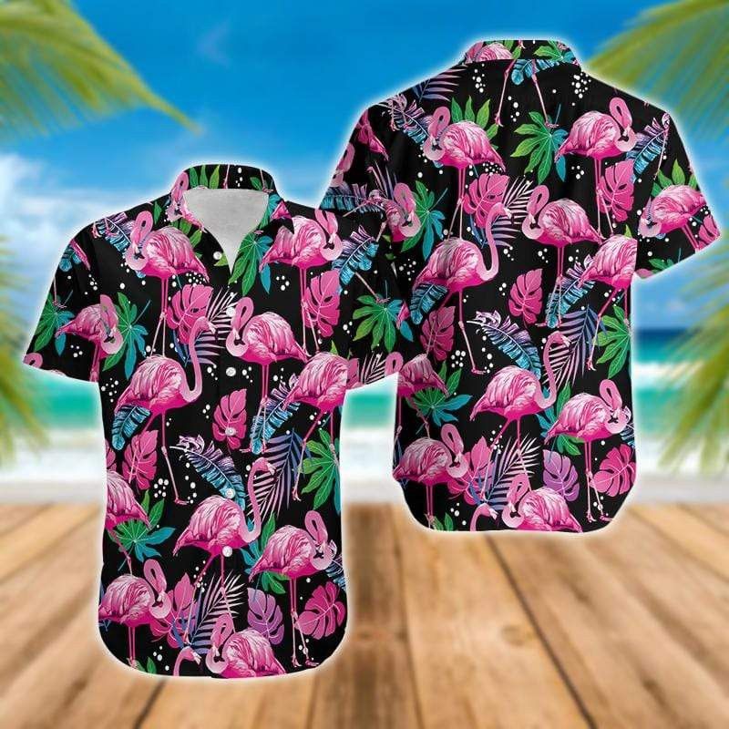 Flamingo Aloha Shirt Black Background Flamingo Tropical Hawaiian Shirt Flamingo Hawaii Shirt