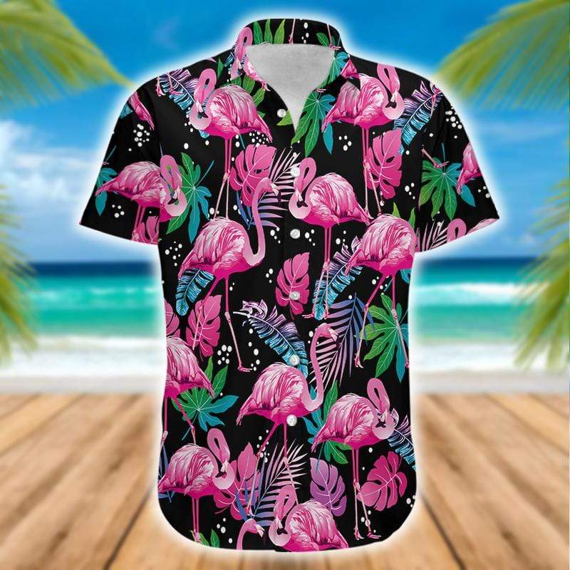 Flamingo Aloha Shirt Black Background Flamingo Tropical Hawaiian Shirt Flamingo Hawaii Shirt