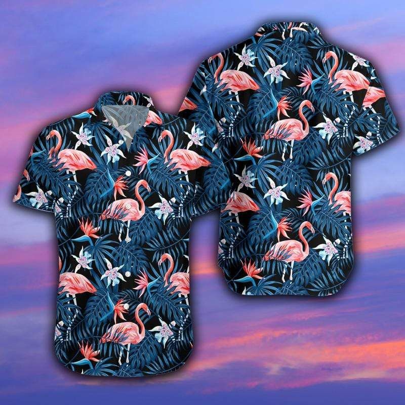 Flamingo Aloha Shirt Black Flamingo Forest Hawaiian Shirt Flamingo Aloha Shirt
