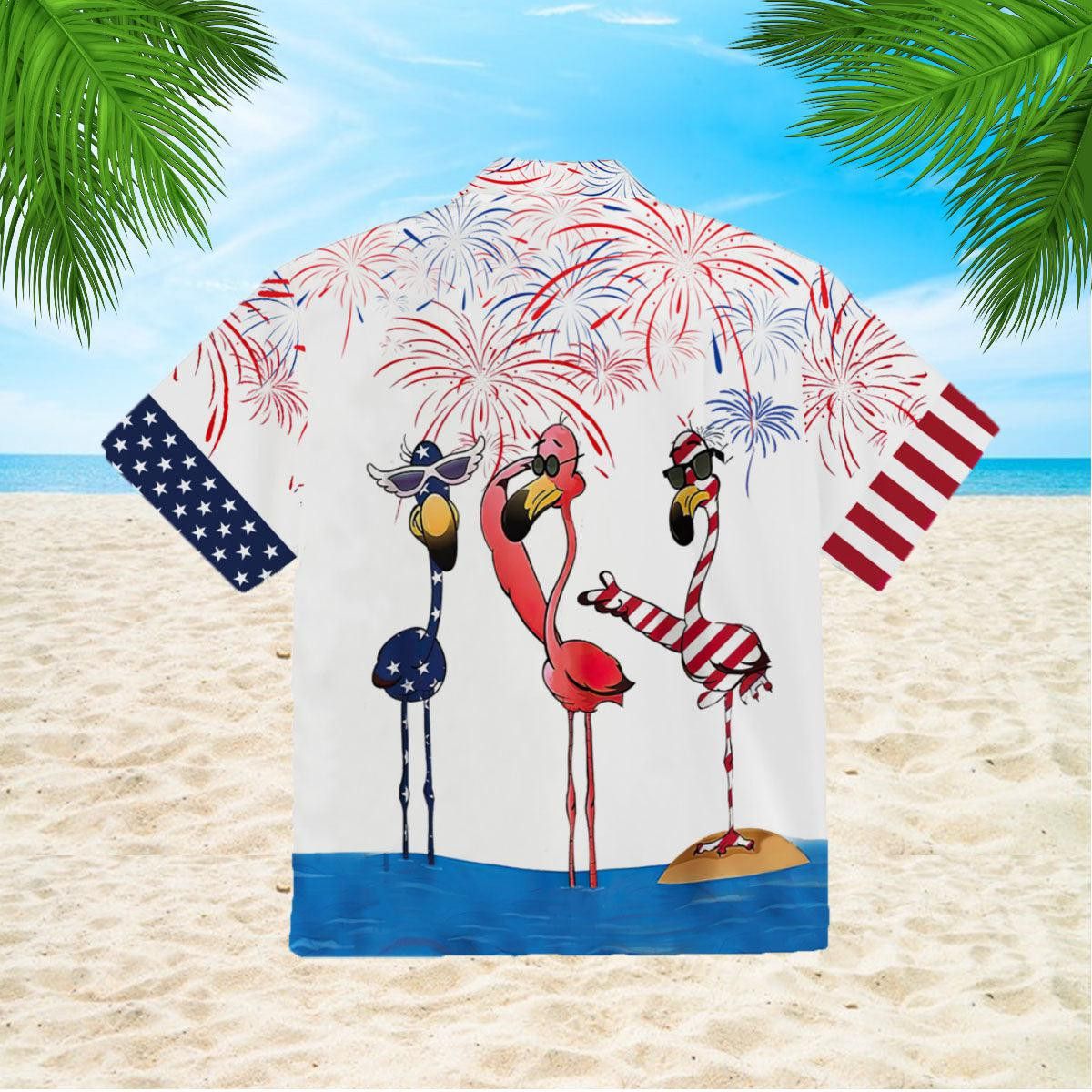 Flamingo American Flag Firework Trendy Hawaiian Shirt