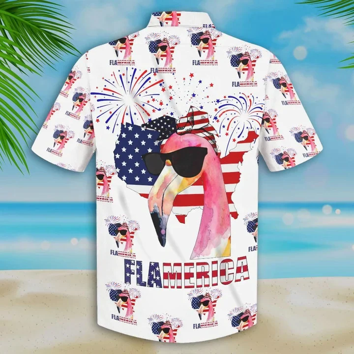 Flamingo American Flag Trendy Hawaiian Shirt