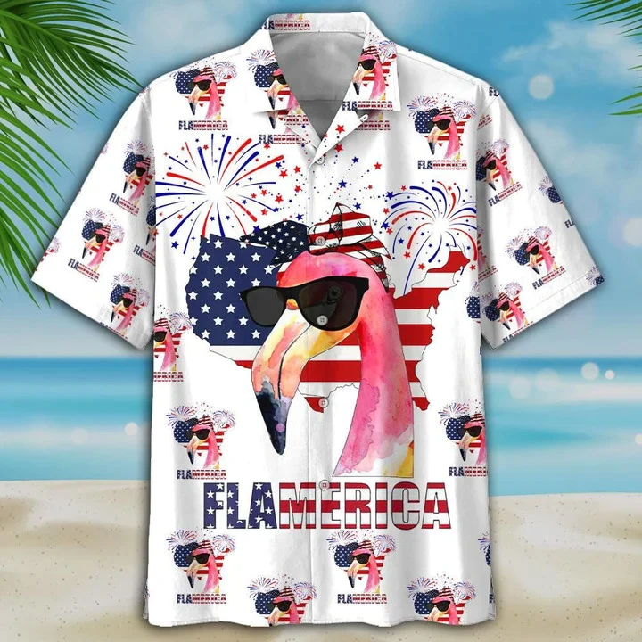 Flamingo American Flag Trendy Hawaiian Shirt For Men Women Flamingo American Flag Trendy Hawaiian Shirt For Men Women