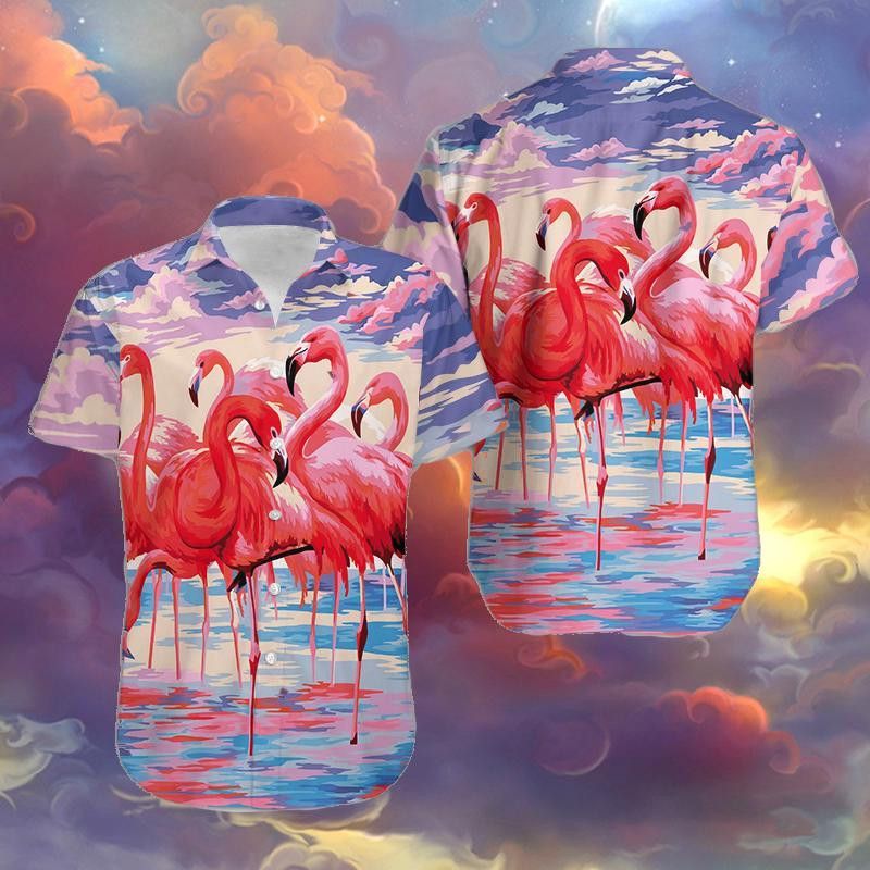 Flamingo amidst Colorful Clouds Unisex Hawaiian Shirt