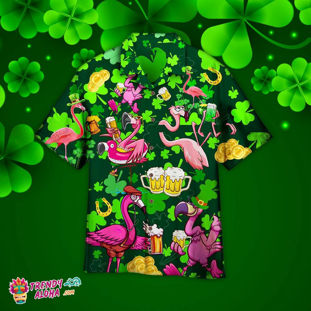 Flamingo And Beer Patrick’S Day Hawaiian Aloha Beach Shirt