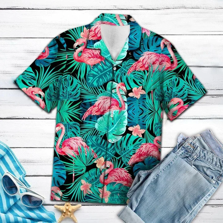 Flamingo Animal Species Tropical Jungle Design Trendy Hawaiian Shirt Flamingo Animal Species Tropical Jungle Design Trendy Hawaiian Shirt