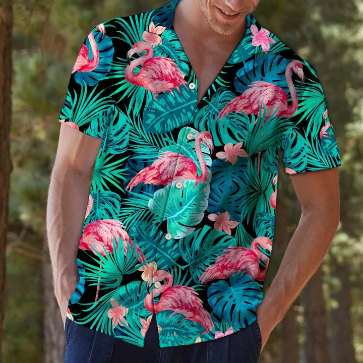 Flamingo Animal Species Tropical Jungle Design Trendy Hawaiian Shirt