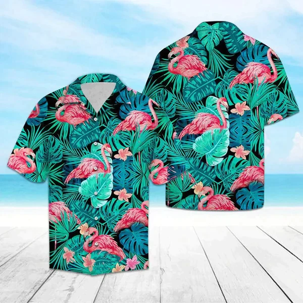 Flamingo Animal Species Tropical Jungle Trendy Hawaiian Shirt: Unique Design for Men