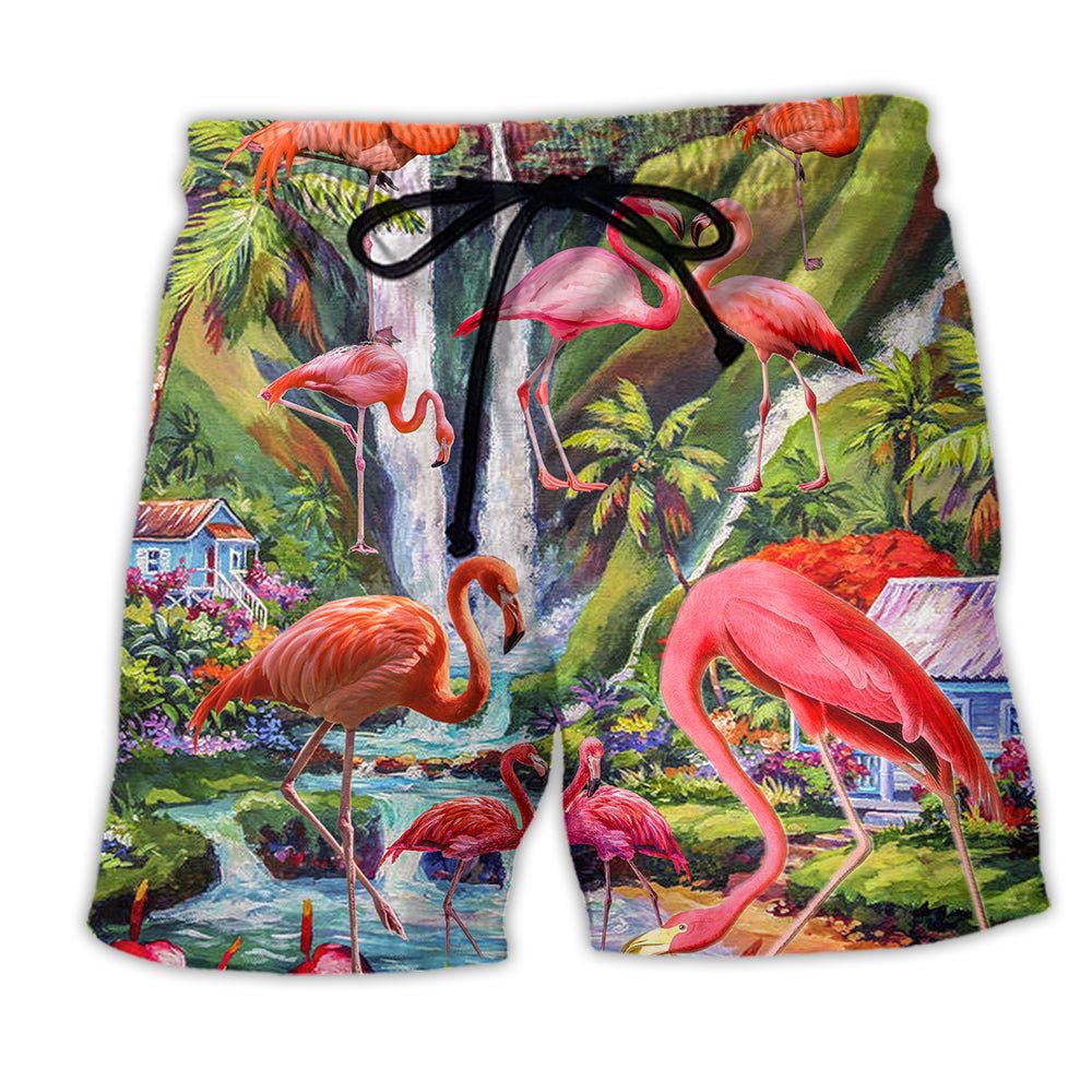 Flamingo Beautiful Landscape Amazing Trendy Aloha Hawaiian Beach Shorts Flamingo Beautiful Landscape Amazing Trendy Aloha Hawaiian Beach Shorts