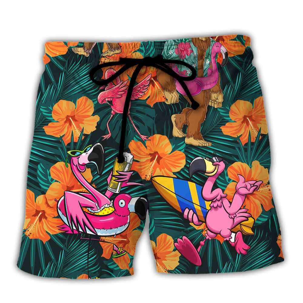 Flamingo Bigfoot Life Is Better At The Beach Tropical Style Trendy Aloha Hawaiian Beach Shorts Flamingo Bigfoot Life Is Better At The Beach Tropical Style Trendy Aloha Hawaiian Beach Shorts
