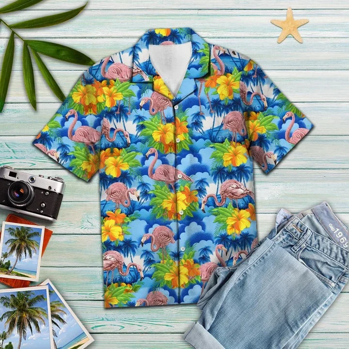 Flamingo Blue Hawaiian Vintage Trendy Hawaiian Shirt Flamingo Blue Hawaiian Vintage Trendy Hawaiian Shirt
