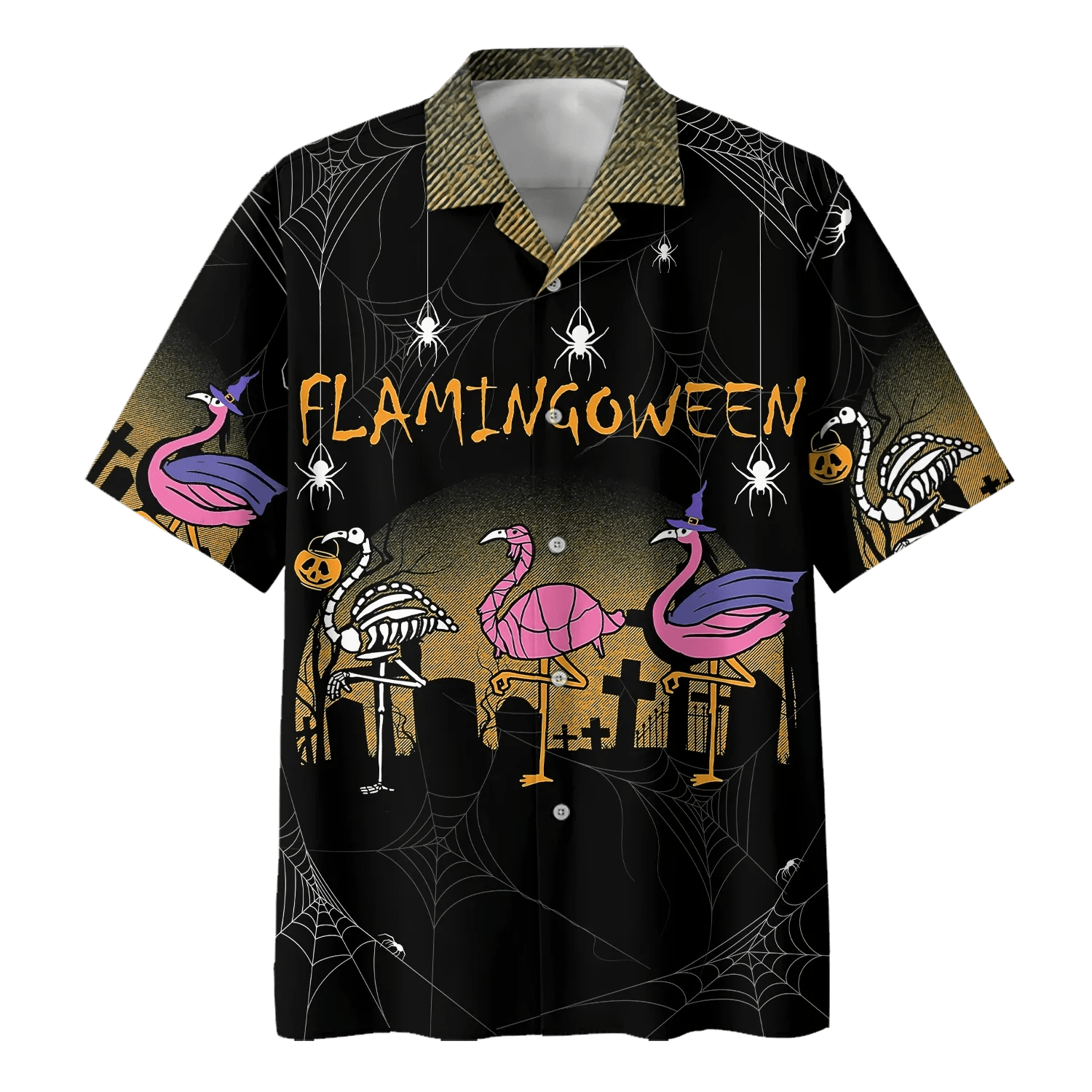 Flamingo Cat Halloween Trendy Hawaiian Shirt, Unisex Print Aloha Short Sleeve Casual Shirt Flamingo Cat Halloween Trendy Hawaiian Shirt, Unisex Print Aloha Short Sleeve Casual Shirt