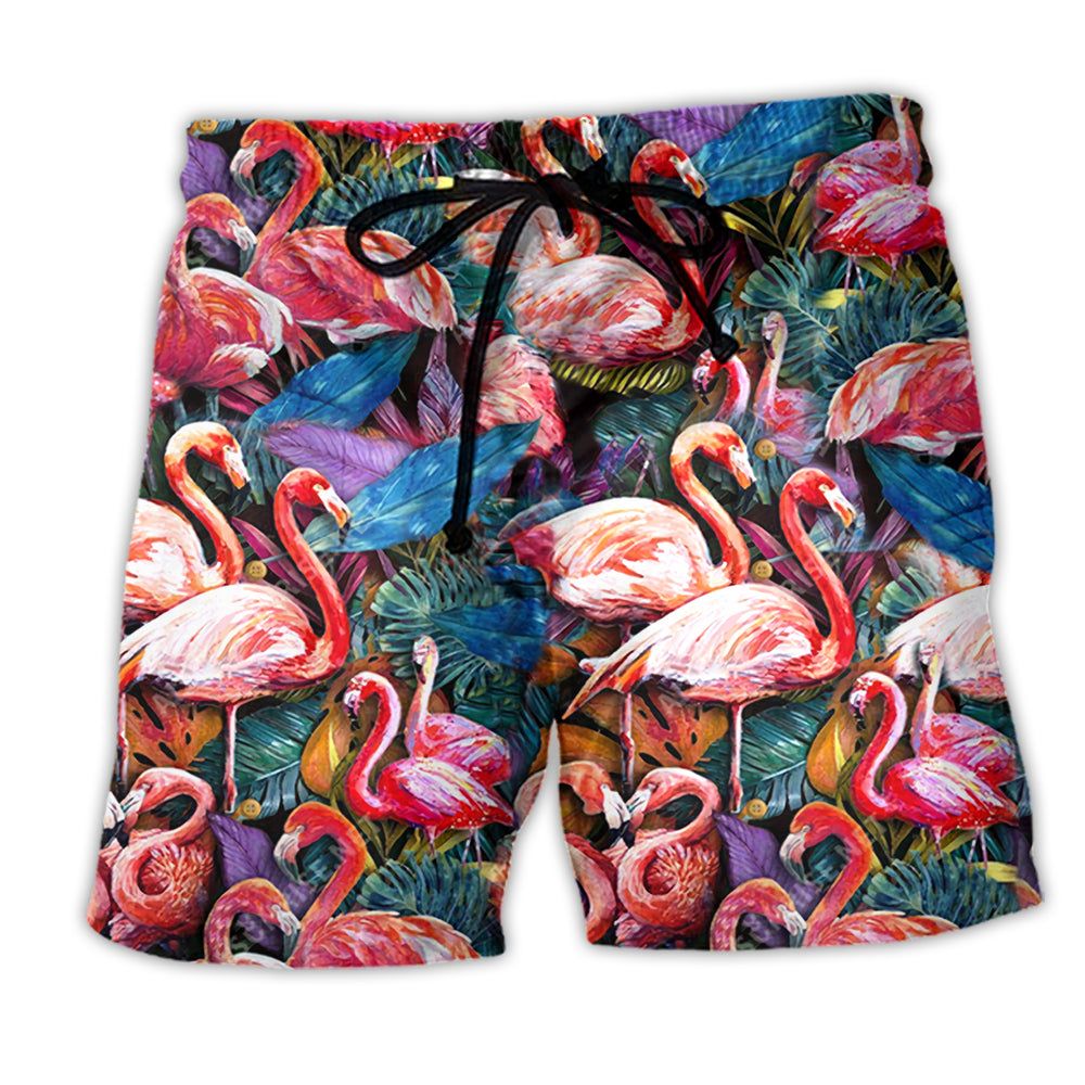 Flamingo Coloful In Tropical Summer Trendy Aloha Hawaiian Beach Shorts Flamingo Coloful In Tropical Summer Trendy Aloha Hawaiian Beach Shorts