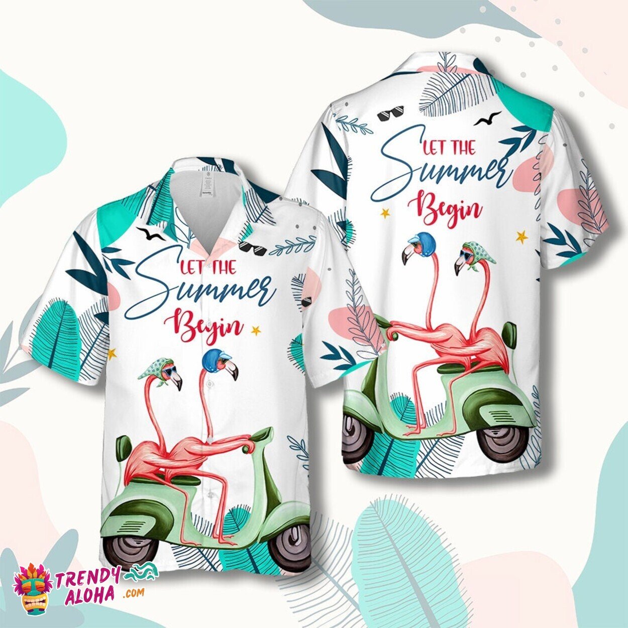 Flamingo Couple Biking Tropical Unisex Hawaiian Pattern Shirt