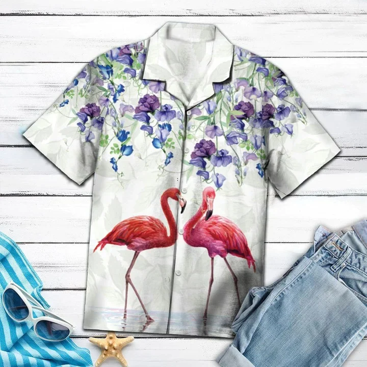 Flamingo Couple Love Flower Garden Pattern Trendy Hawaiian Shirt