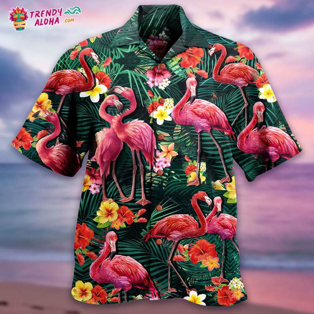 Flamingo Couple Love Flowers Hawaiian Shirt – Trendy Aloha