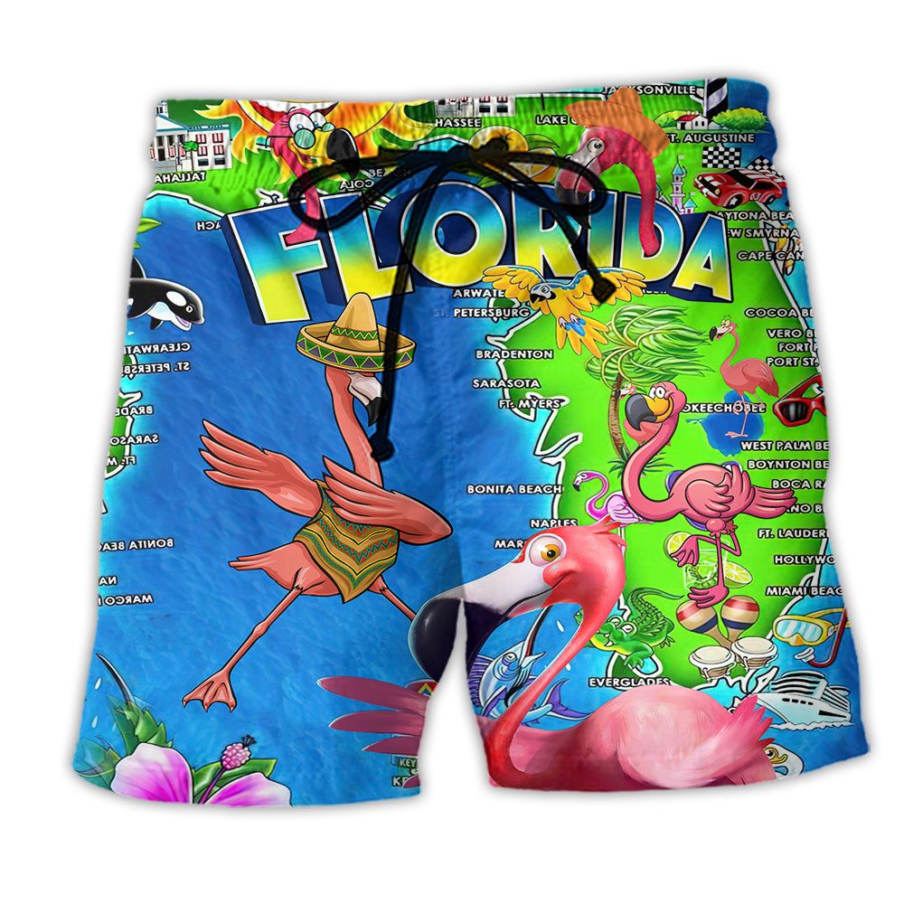 Flamingo Go To Florida To See Flamingo Trendy Aloha Hawaiian Beach Shorts Flamingo Go To Florida To See Flamingo Trendy Aloha Hawaiian Beach Shorts