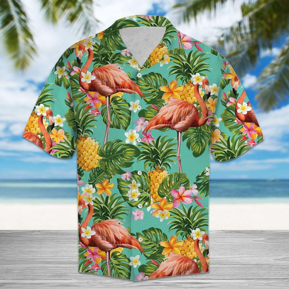Flamingo Hawaii Shirt Orange Flamingo Tropical Pinapple Hawaiian Shirt Flamingo Aloha Shirt