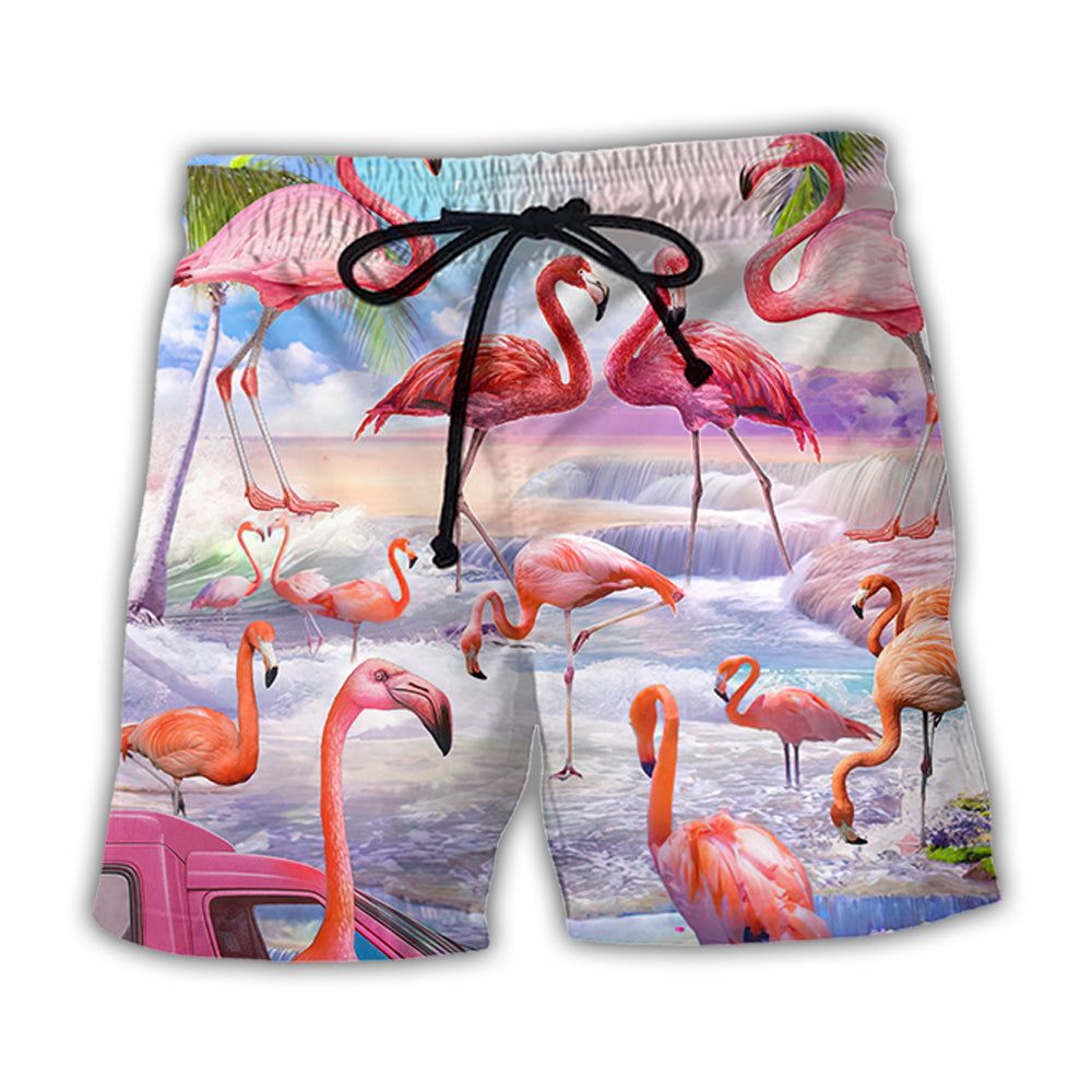 Flamingo In The Paradise Cool Style Trendy Aloha Hawaiian Beach Shorts Flamingo In The Paradise Cool Style Trendy Aloha Hawaiian Beach Shorts