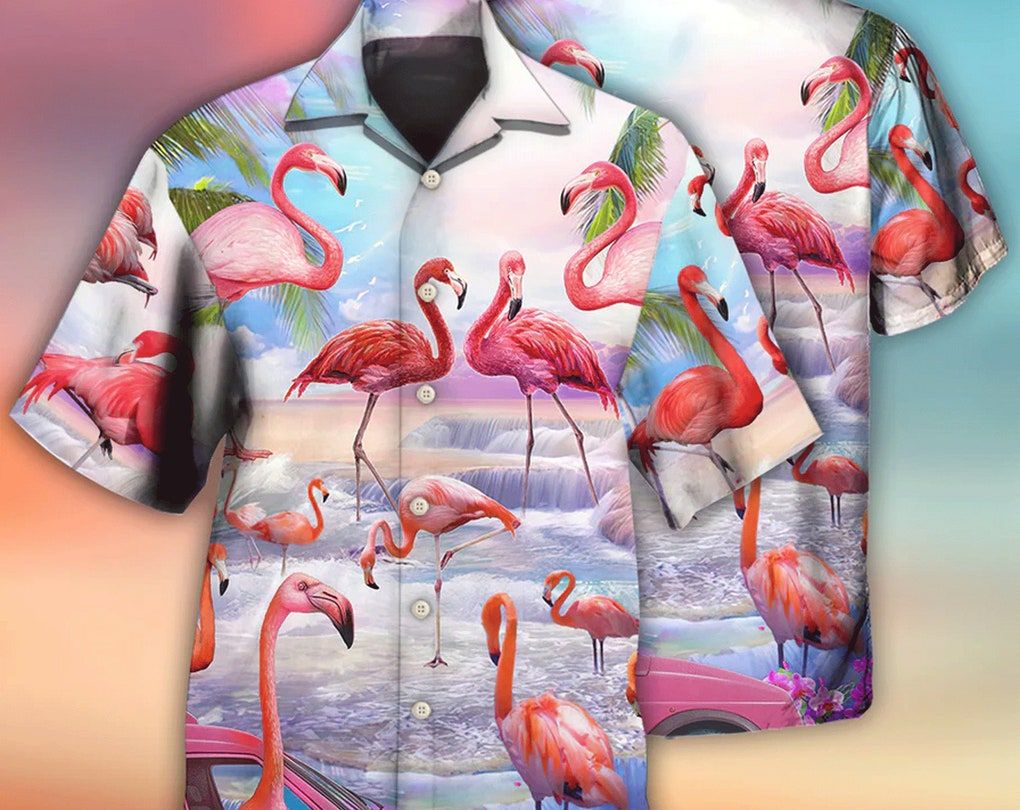 Flamingo In The Paradise Summer Cool Style, Beach Party Matching Shirt For Men/Women, Hawaiian Set Gift, Bird Of Paradise Aloha Shirt.