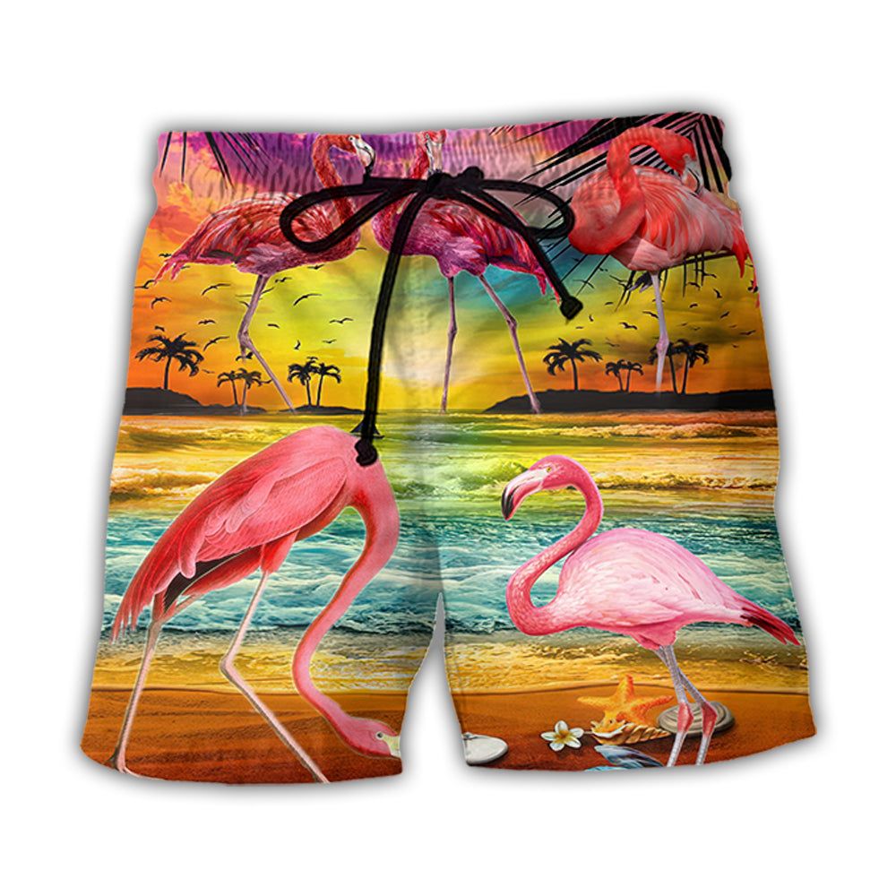 Flamingo In The Paradise Summer Cool Style Trendy Aloha Hawaiian Beach Shorts Flamingo In The Paradise Summer Cool Style Trendy Aloha Hawaiian Beach Shorts