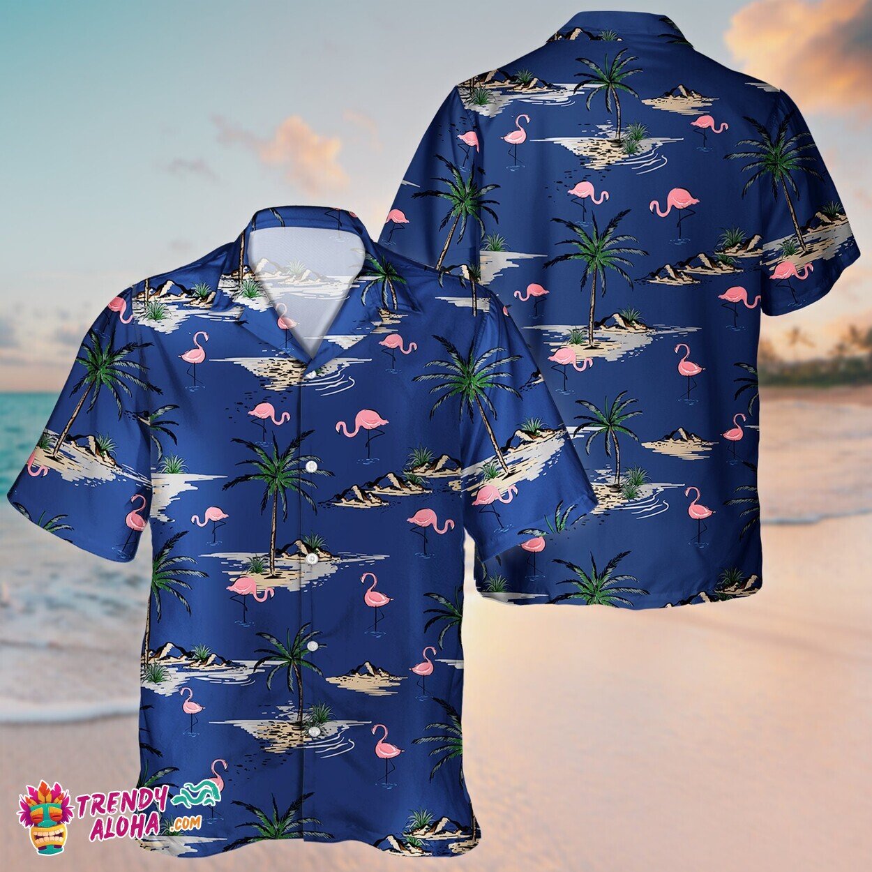 Flamingo Lagoon Print Unisex Aloha Hawaiian Shirt Short Sleeve Summer