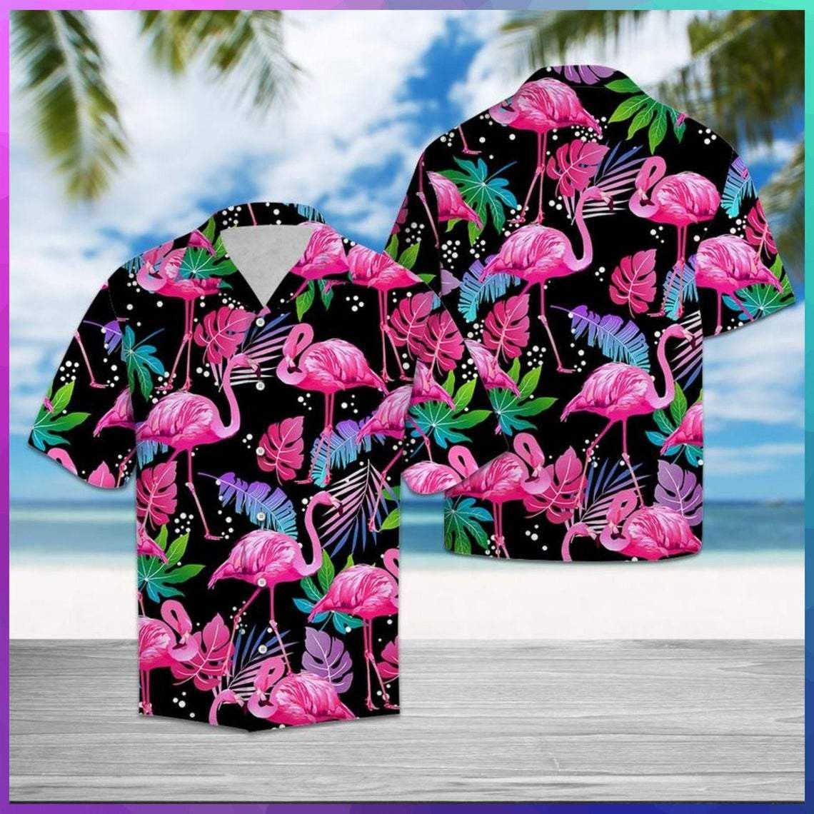 Flamingo Leaf Summer Trendy Hawaiian Shirt, Unisex Print Aloha Short Sleeve Casual Shirt Summer Gifts