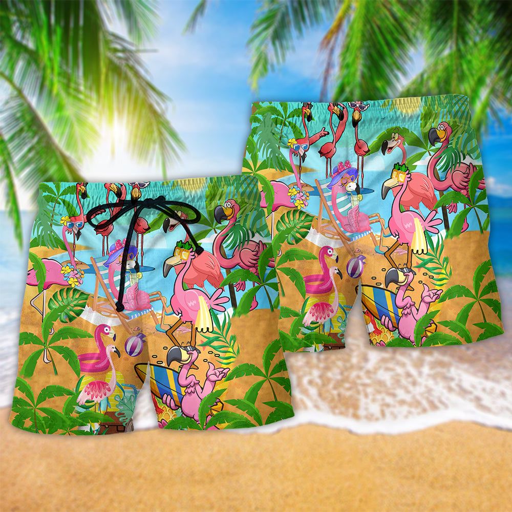 Flamingo Let’s Get Flocked Up Cool Style Trendy Aloha Hawaiian Beach Shorts