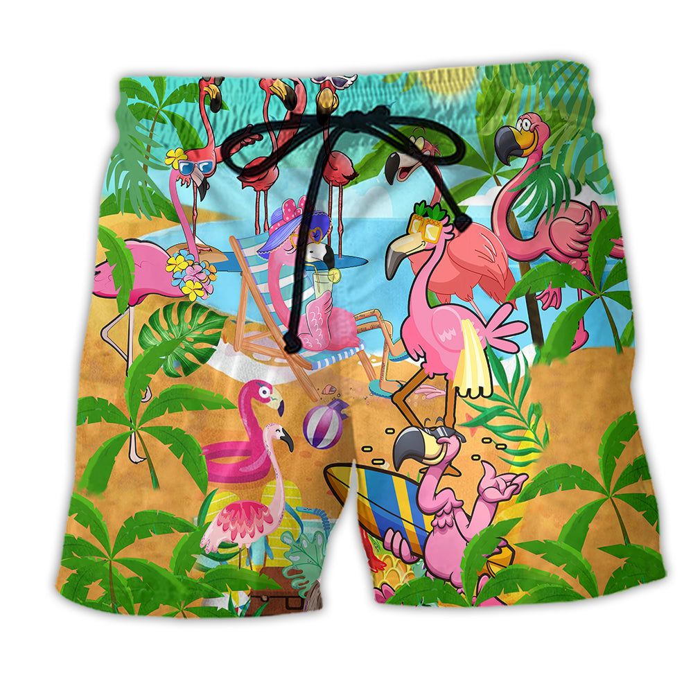 Flamingo Let’s Get Flocked Up Cool Style Trendy Aloha Hawaiian Beach Shorts Flamingo Let’s Get Flocked Up Cool Style Trendy Aloha Hawaiian Beach Shorts