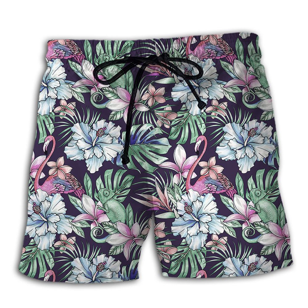 Flamingo Lizard Hibiscus Love Hot Summer Trendy Aloha Hawaiian Beach Shorts Flamingo Lizard Hibiscus Love Hot Summer Trendy Aloha Hawaiian Beach Shorts