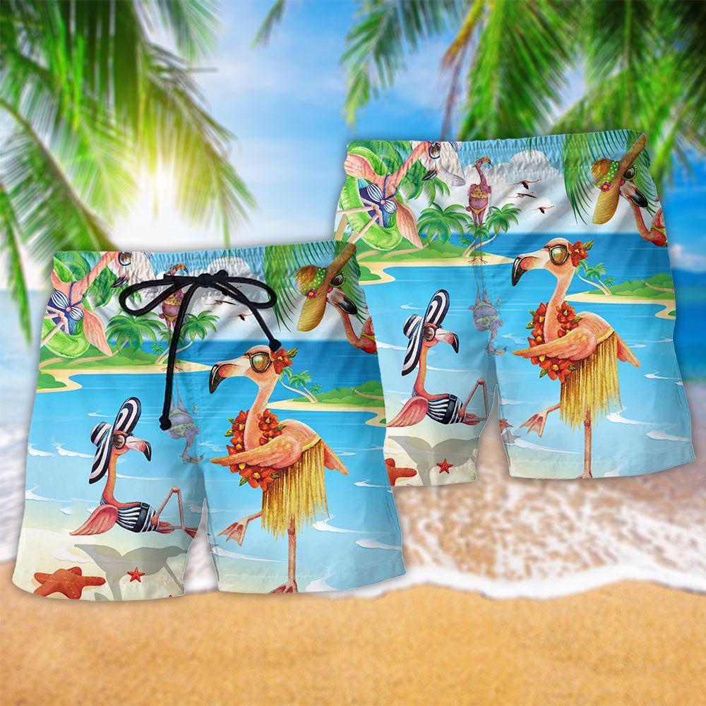 Flamingo Love Beach Amazing Trendy Aloha Hawaiian Beach Shorts